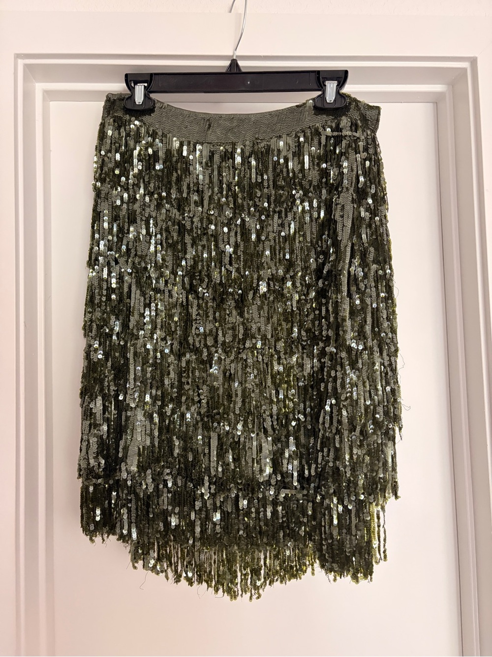 J. Crew Collection Olive Green Sequin Fringe Pencil Skirt